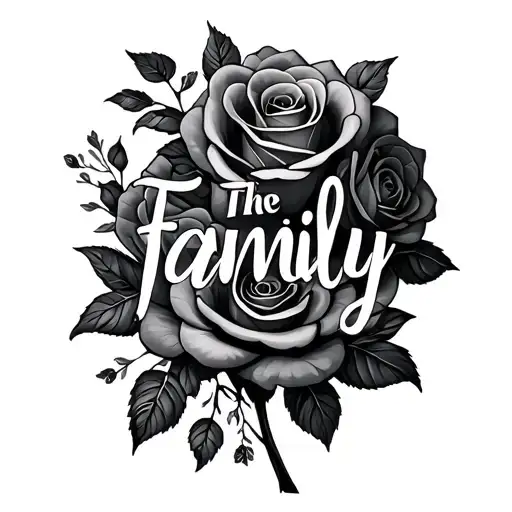 The Word Family With Roses In The Back Ground