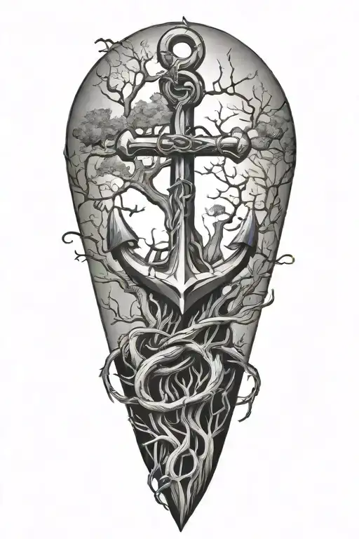 Anchor Wrapped In Tree Roots Reaching Deep