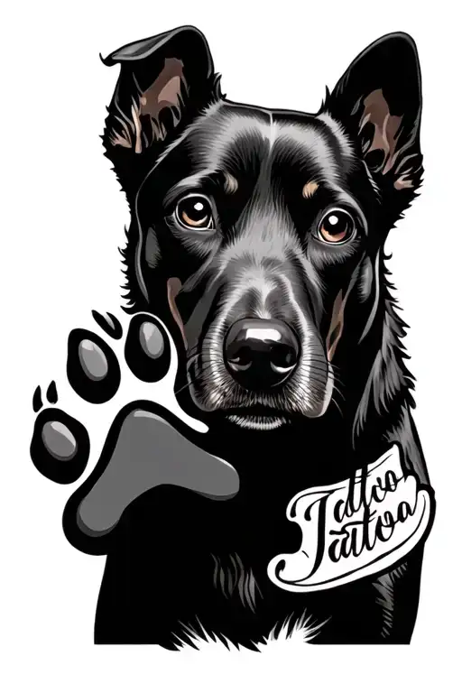 Dog Face And Paw Wth Name