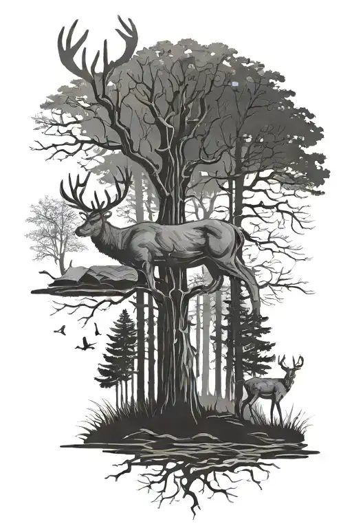 Deer In Woods With Book Leaning Up Against Tree