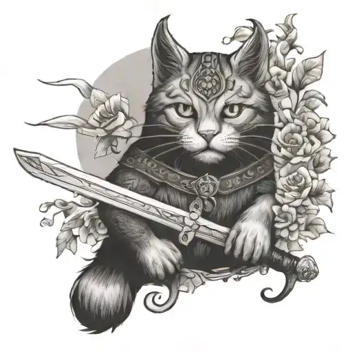 Viking Cat With Flowers And Sword