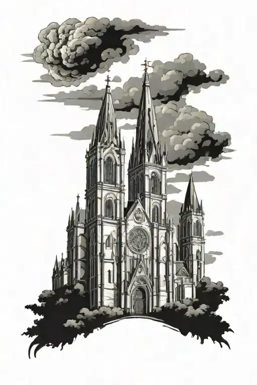 Gothic Church Towers With Background Filler Clouds Landscape