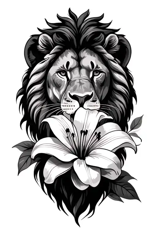 Lilly Flower Wrapped Around Lion