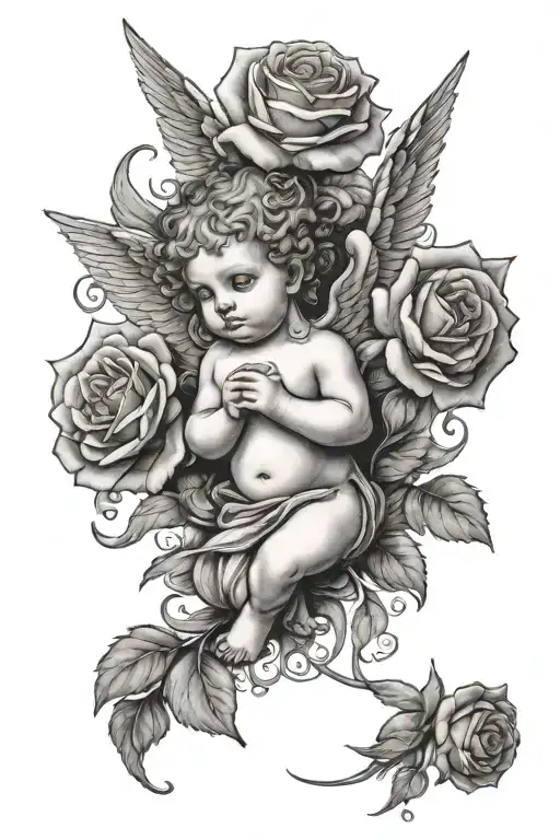Cherub Angel With Roses