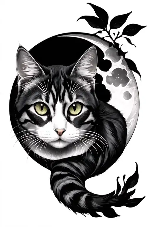 Cat And Moon Intertwined