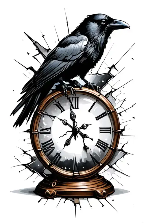 A Raven Perched On A Broken Hour Glass With Distorted Time