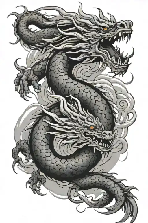 Japanese Dragon Intertwined With Pisce