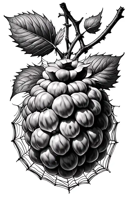 Raspberry Branches With Spider Webs Entwined