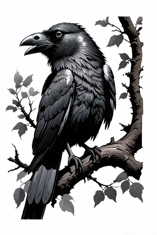 A Gothic Raven Perched On A Branch