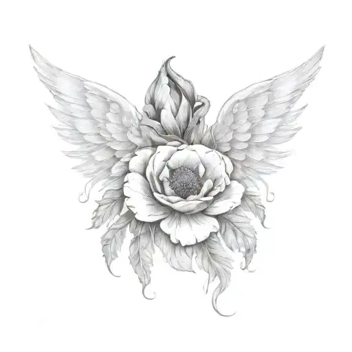 Fingerprint With Angel Wings And Poppy Flowers