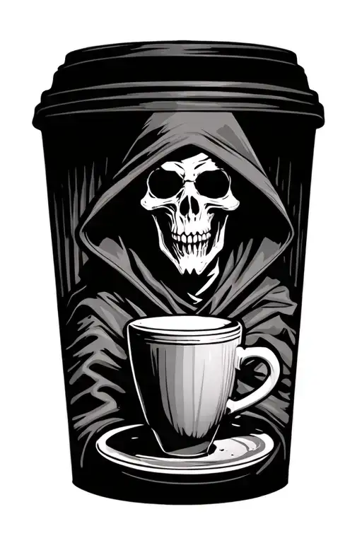 Grim Reaper And Coffee Cup