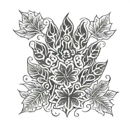 5 Dog Paws And Leaves Forming The Shape