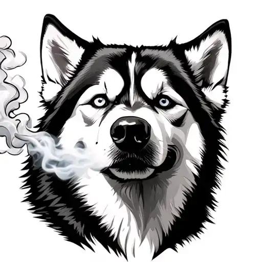 Husky With Smoke Blowing Out Of Its Nose