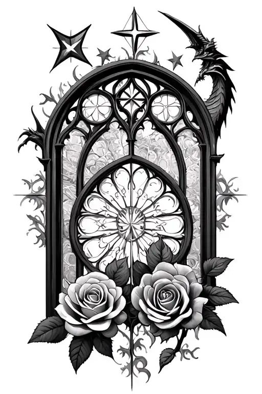 Gothic Cathedral Window Roses Dragon Stars