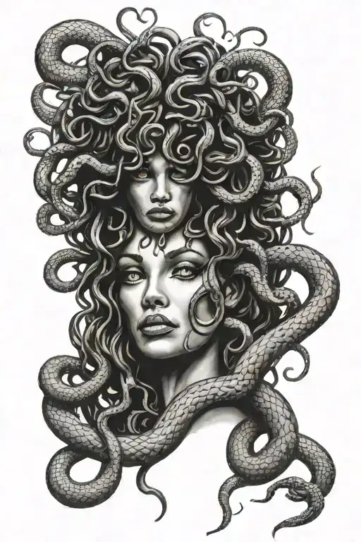 Black Medusa With Snakes For Hair Tattoo Design