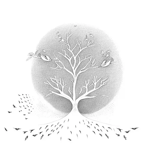 Tree Of Life With Flying Birds