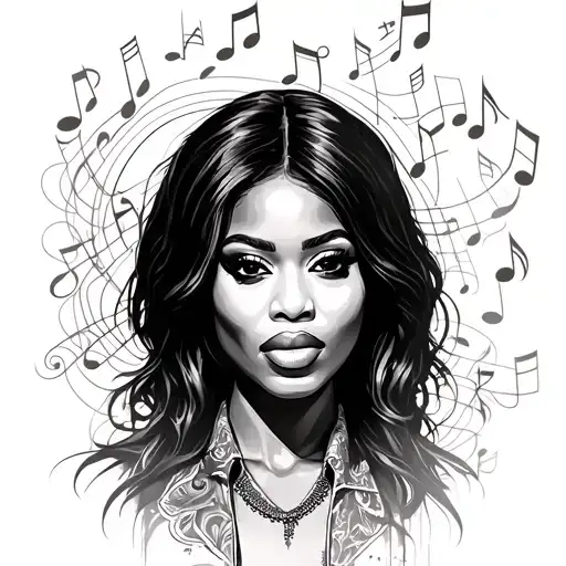 Aaliyah Portrait With Music Notes