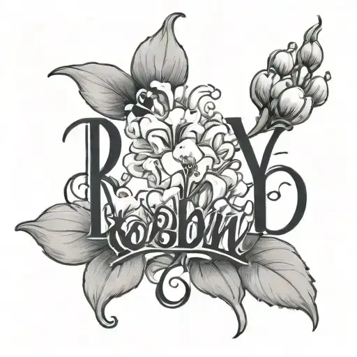 The Name Robyn In Cursive Writing Incorporated Into Lily Of The Valley Flowers