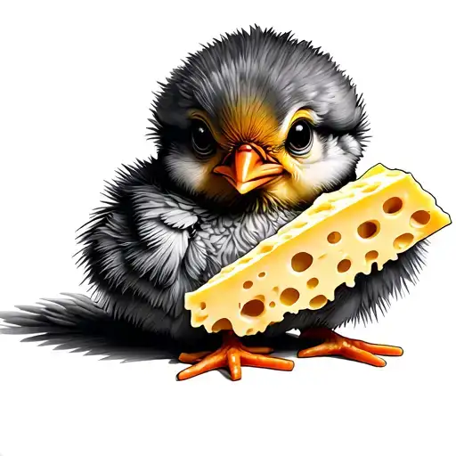 Baby Chick Holding A Wedge Of Parmesan Cheese