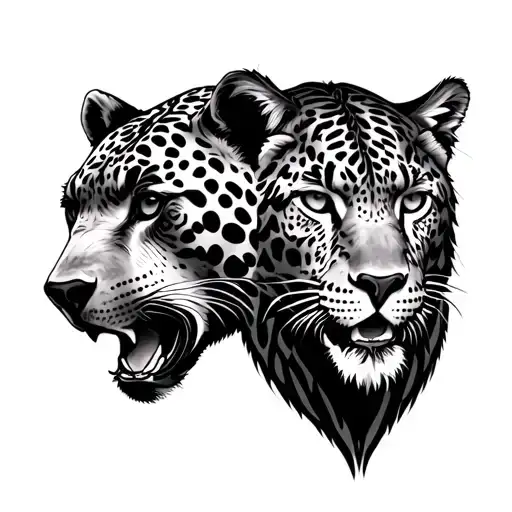 Chest Tattoo One Side Bear One Side Jaguar
