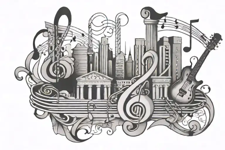 Music Notes With City Buildings Designed