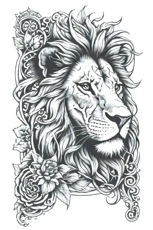 Half Face Lion Heart Chakra In Long Stem Growing