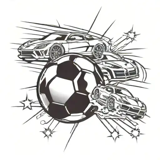 A Music Staff Wrapped Around A Soccer Ball With Sports Cars Driving On The Lines