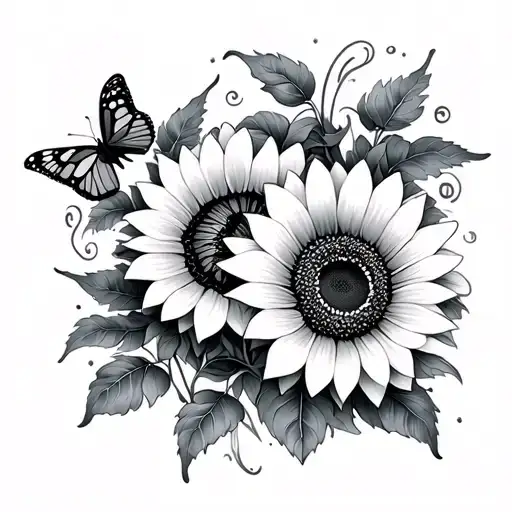 Sunflower Vines And Butterflies