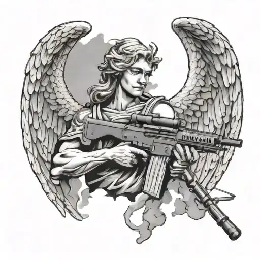 Angel With Ak47 Near Clouds
