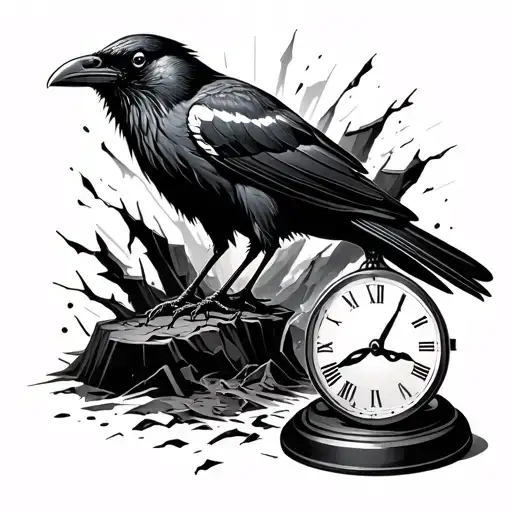 A Raven Perched On A Broken Knocked Over Hour Glass With Time Distortion