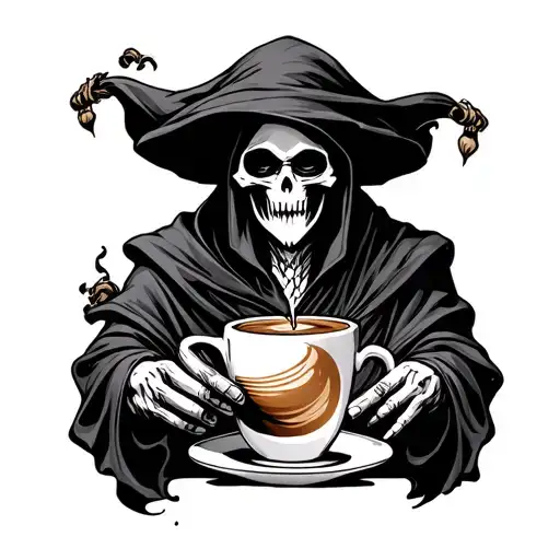 Grim Reaper And Coffee Cup