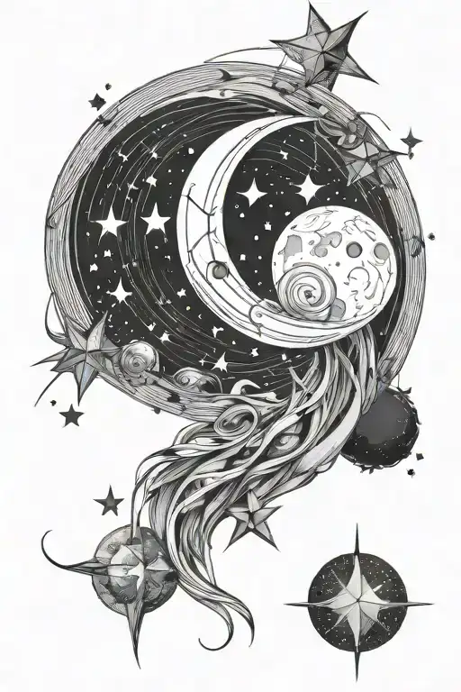 Moon Stars And Lines