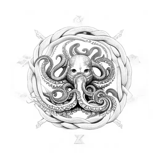 Kraken Tentacles Wrapped Around Compass