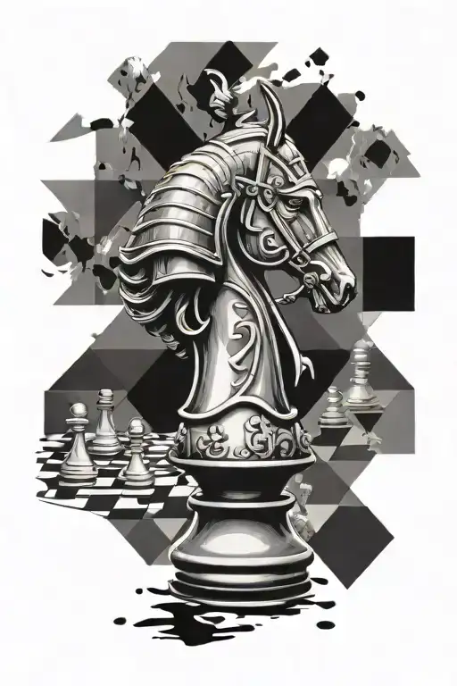 Knight Chess Piece Foreground Chess Board Background
