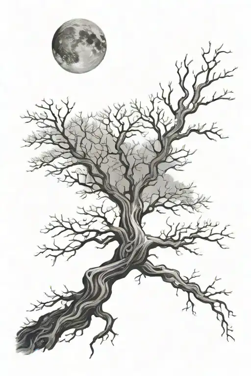 Tree And Moon Merging Together
