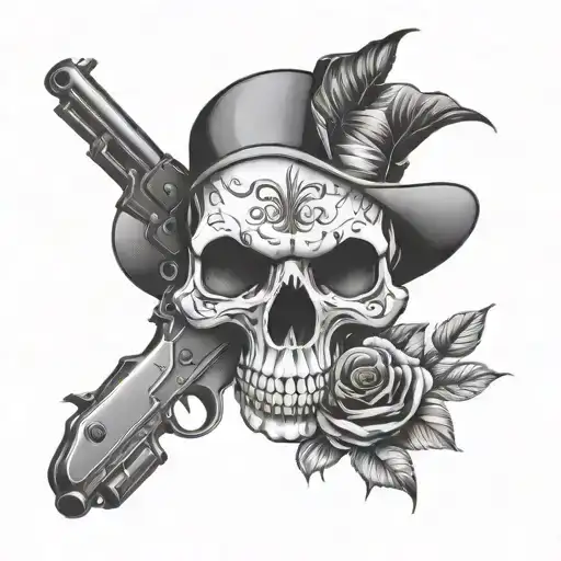 Imagine A Beatifull Skull With Roses And Guns On It