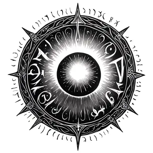 Symmetrical Black Hole With Occult Runes And Fine Lines Surrounding It