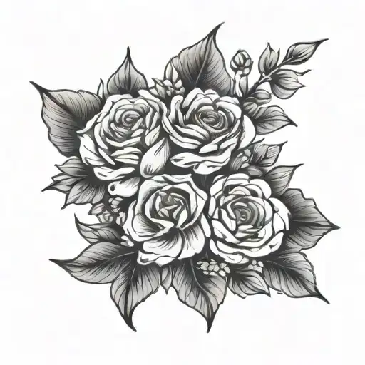 4 Flowers In A Bouquet Fine Line