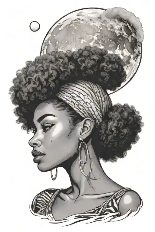 Woman With Afro Puff Looking At Moon
