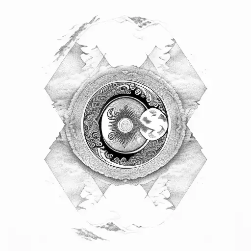 Yin Yang With Ocean And Mountains