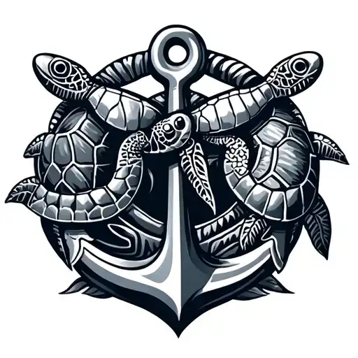 Polynesian Navy Anchor With Polynesian Turtles The Same Size And Xxiii Integrared