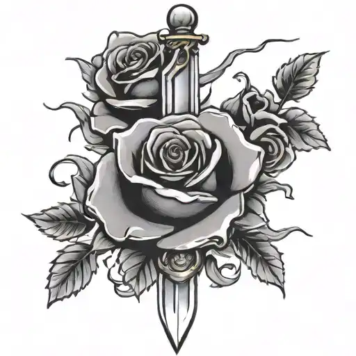 Roses Falling Under Sword Stuck