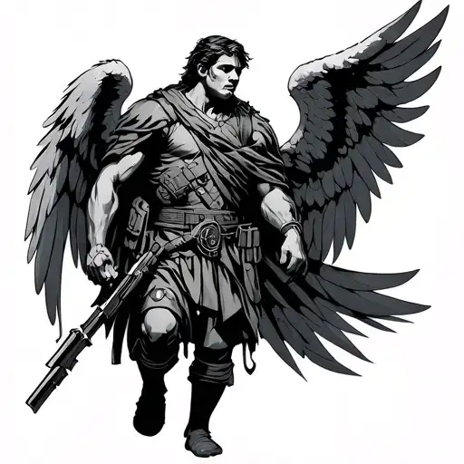 Worrior Angel Man Protecting Soldier