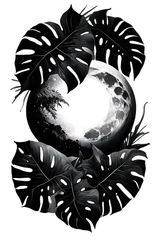 Sun And Moon With Monstera Leafs