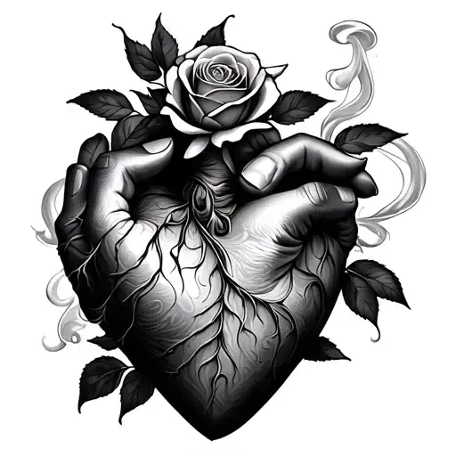 Smoke Boudha Heart With Hand Holding A Rose