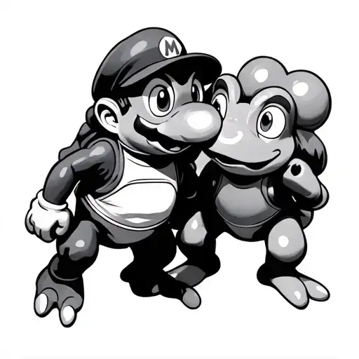 A Couples Tattoo Of Toad And Toadette From Super Mario
