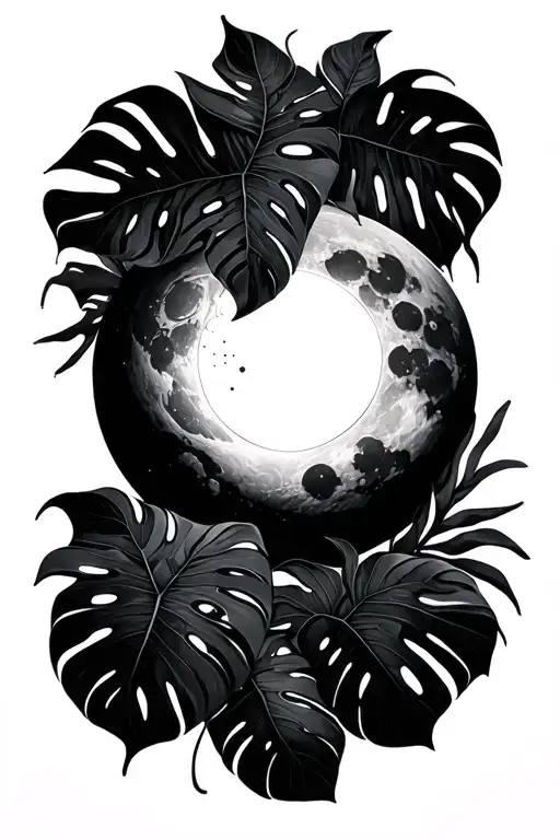 Sun And Moon With Monstera Leafs