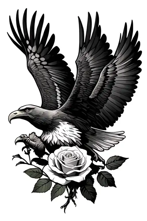 Bald Eagle Flying Holding A Rose