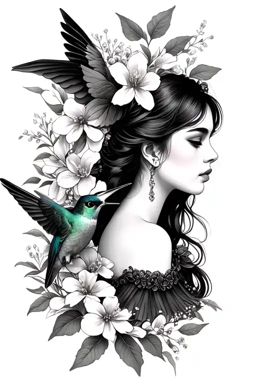 Payasa Girl With Hummingbird And Honeysuckle Flowers