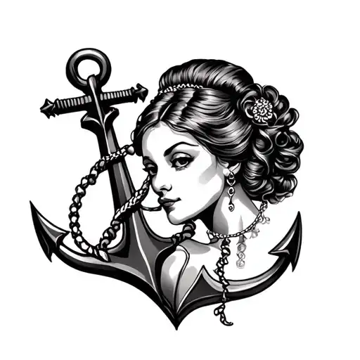 Anchor And A Lady Face